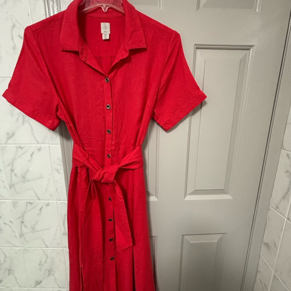 Joie Red Buttoned Tie Front Sundress
